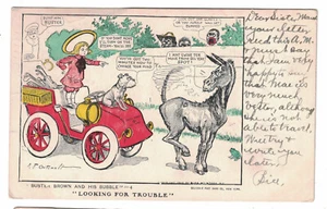 c1903 Humor Postcard "Buster Brown & His Bubble" #4 Race Car Looking for Trouble - Picture 1 of 2