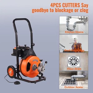 Drain Cleaner Machine Electric Drain Auger 100 FT x 3/8 In Auto Feed - Picture 1 of 9