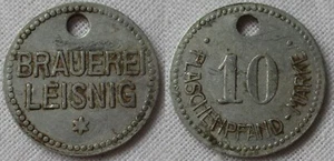 seltene alte Aluminium 10 Flaschen Pfandmarke Brauerei Leisnig (103332) - Bild 1 von 1