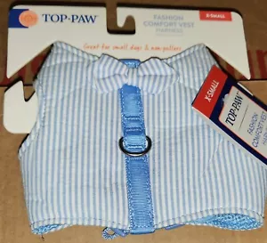 Top Paw Baby Blue White Stripe Soft Comfort Vest Bow Tie Dog Harness Size XSmall - Picture 1 of 2