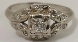 Antique Diamond Platinum Ring, finger size 4.5 - Picture 1 of 9