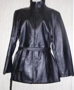 Worthington Leather Black Zip Belted Women Jacket Coat Size:L - Picture 1 of 3