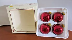 WEIHNACHTEN VON KREBS ~ 4er Set BURGUNDER GLASKUGEL ORNAMENTE mit GOLDKRONEN in BOX - Bild 1 von 5