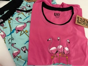 Lazy One NWT Pajama Capri and Tee Looong Day Flamingo🦩Set Size Large - Picture 1 of 12