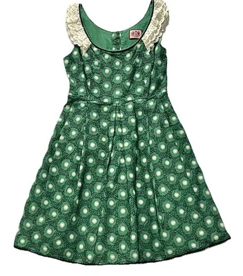 Mini Vestido De Colección Juicy Couture Talla 0 Verde Con Beige Encaje Acento Lunares Y2K Foto 1 de 4
