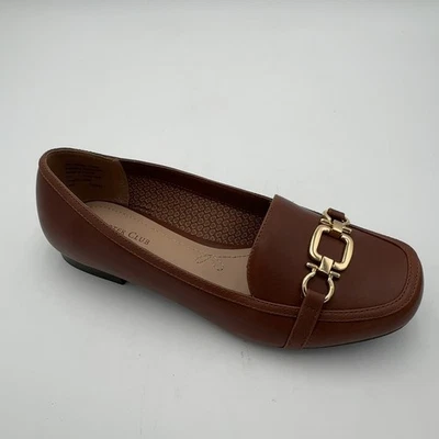 Mocasines planos sin cordones Charter Club Alettee de cuero sintético para mujer, marrón, talla 8,5 M Foto 1 de 4