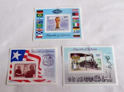 批量 3 张 利比里亚邮票 纪念册 世界杯宣誓办公室和火车 — 第 1/4 张图片