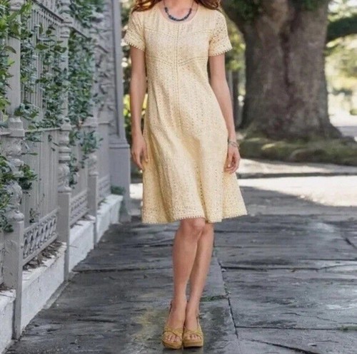 OFF WHITE Abito Sundance Eyelet River cotone panna bianco sporco manica corta tubino 6 petite