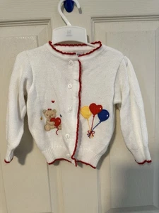 Vintage 90er Baby Pullover weiß Geburtstag Luftballons Tesdy Bär 18 Monate Biene Whiz - Bild 1 von 5