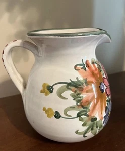 VTG Terracotta Italian Floral Pottery Pitcher ~ Hand Painted ~ RICORDO DIABRUZZO - Picture 1 of 6