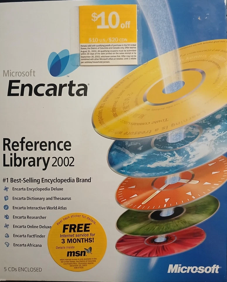 Microsoft Encarta Reference Library 2002 - 5 CD-ROM Edition - For Windows - New - Image 1 of 1