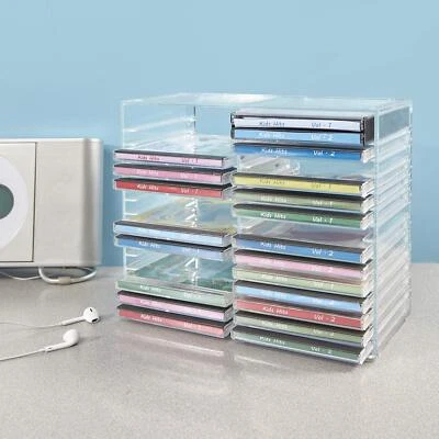 Clear Plastic CD Holder Storage Rack Stacking Tray DVD Disk Case Space Organizer - Image 1 of 4