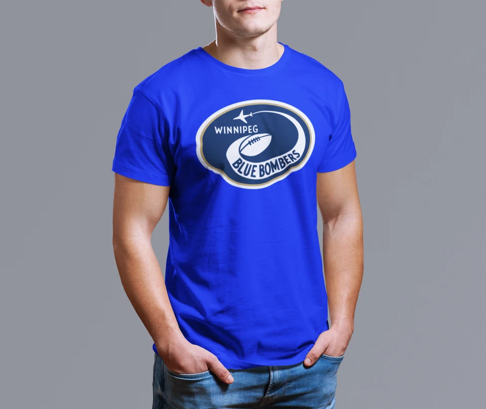 Vintage 1966 CFL Winnipeg Blue Bombers Logo Printed T Shirt sz S - 3XL - Image 1 of 1