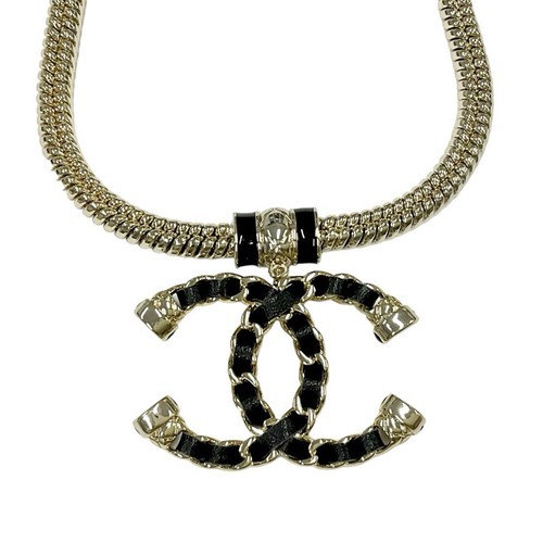 AUTENTICA COLLANA CHANEL GP PELLE DI AGNELLO ORO NERO MARCHIO COCCO B23C COLLO:36 45 5CM F S