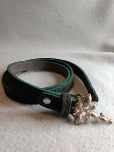 VINTAGE LEDATOMICA MADE in ITALY THIN GREEN SUEDE BELT WITH ORNATE BUCKLE 34" - Picture 1 of 12