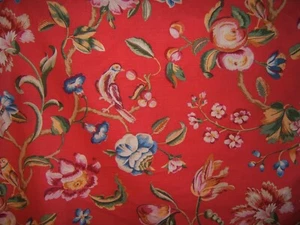 Brunschwig & Fils, Fiesta De Flores, Hand Print Floral with Birds, C Watermelon  - Picture 1 of 3