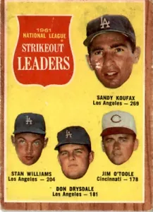 Koufax/Williams/Drysdale/O'Toole NL Poncheout Leaders 1962 Topps 60 - Imagen 1 de 2