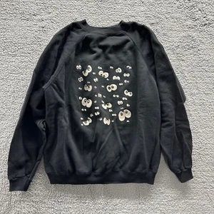Vintage Black Hanes Sport Crewneck Sweatshirt Black Funny Eyes USA - Picture 1 of 8