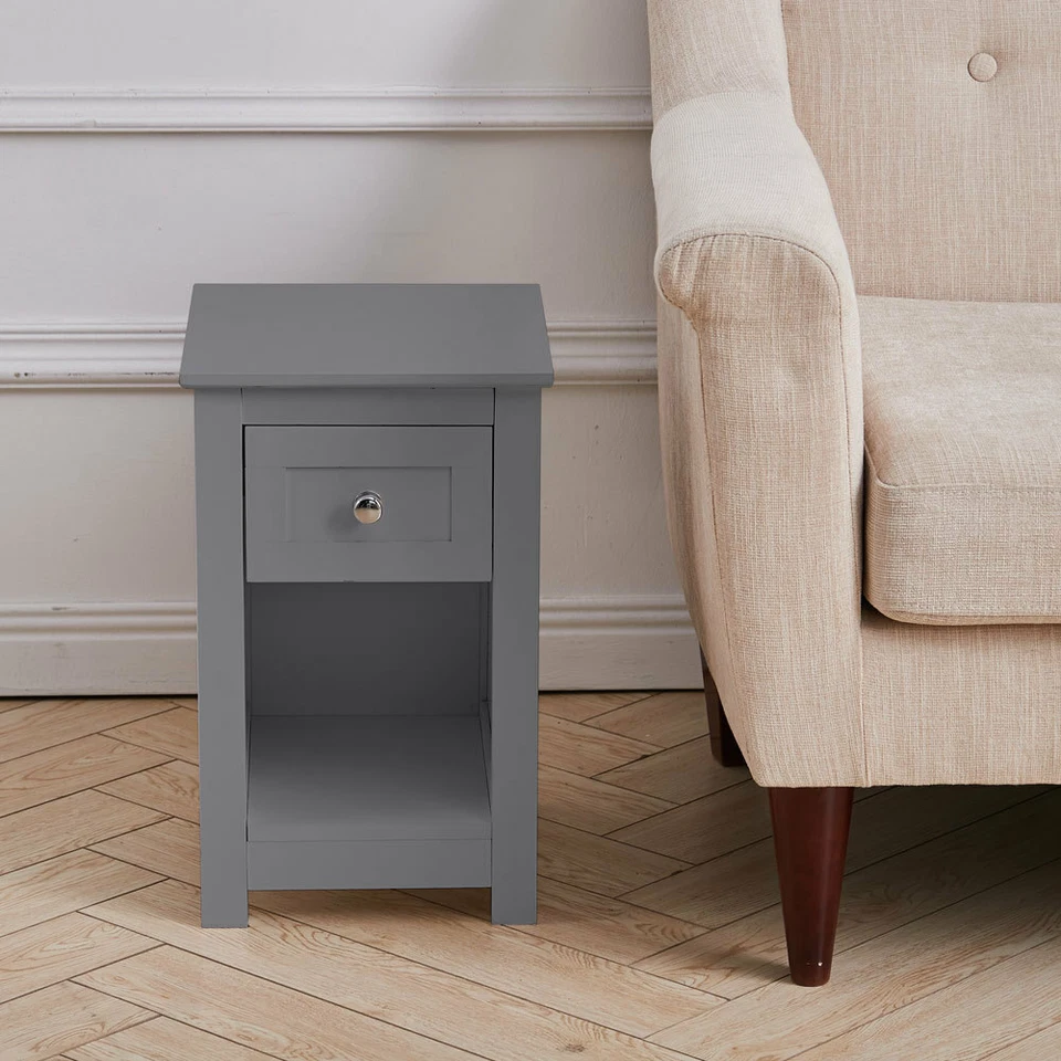 EMARKET-MALL Small Side Table Narrow Wooden End Lamp Stand Bedside Cabinet w/ Drawer & Shelf