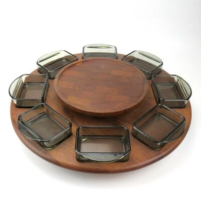 Mandalay Servierkarussell Teak + 8x Holmegaard Glas Schale Denmark Lazy Susan - Bild 1 von 4