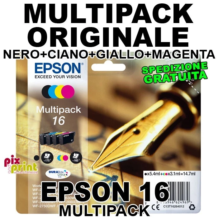 Epson 16 MULTIPACK 4 COLORI CARTUCCE ORIGINALI WF-2010 WF-2510 WF-2530 WF-2630 - Immagine 1 di 1