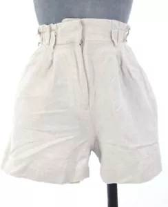 HM Paper Bag Shorts Linen Blend High Waist Pockets Button Zip Ivory Summer UK 6 - Picture 1 of 7