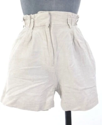 HM Paper Bag Shorts Linen Blend High Waist Pockets Button Zip Ivory Summer UK 6 - Image 1 of 4