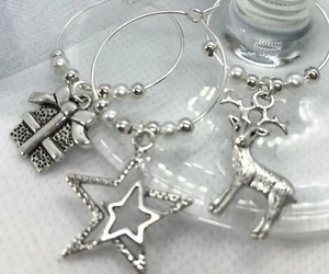 Christmas Wine Glass Charms X 6 Secret Santa Table Decoration Office Gifts S - Picture 1 of 4