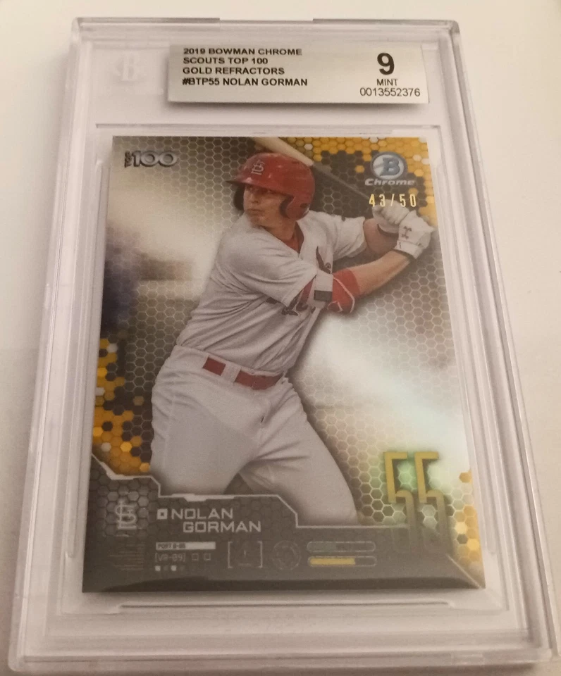 2019 NOLAN GORMAN Bowman Chrome Scouts Top 100 GOLD REFRACTOR (43/50) BGS 9 MINT - Image 1 of 1