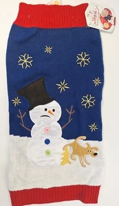 Large Dog Ugly Christmas Sweater Dog Weeing On Snowman Navy Blue Red  - Picture 1 of 4