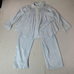 Barbizon Pajama Set Womens Large Light Blue 2 Piece Smocked Lace Trim Sleepwear - Picture 1 of 24