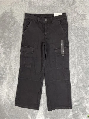 American Eagle Cargo Pants Womens 10 Black Baggy Wide Leg High Rise Stretch - Image 1 of 4