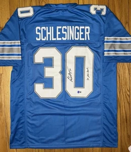 Von Cory Schlesinger signiertes individuelles blaues Detroit Lions Trikot Beckett Zeuge COA - Bild 1 von 2