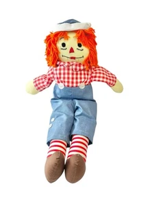 Vintage Raggedy Andy bambola panno con cappello filato capelli corpo giallo peluche circa 18 in - Foto 1 di 8