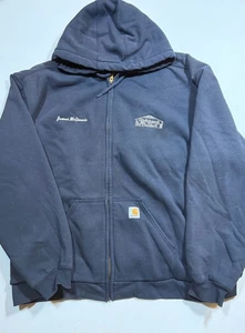 Vintage Carhartt Full Zip Hoodie Mens Size 3XL Blue Distressed Faded Logo Y2K - Picture 1 of 14