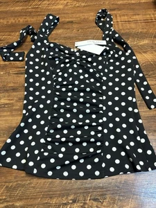 Top Belle Poque vintage pin-up estilo retro chic blanco y negro lunares talla M - Imagen 1 de 6
