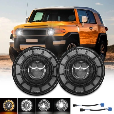 2x DOT 7'' Round LED Halo Headlights Turn Signal For Toyota FJ Cruiser 2007-2014 - Image 1 of 4