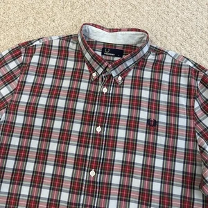 Fred Perry Kurzarm Hemd Tartan Karo Rot Blau Grün Mod 60er Herren Größe XL - Bild 1 von 13