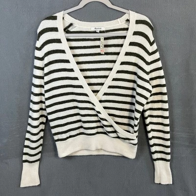 Suéter para mujer Madewell a rayas envolvente frontal manga larga talla S blanco verde nuevo con etiquetas Foto 1 de 4