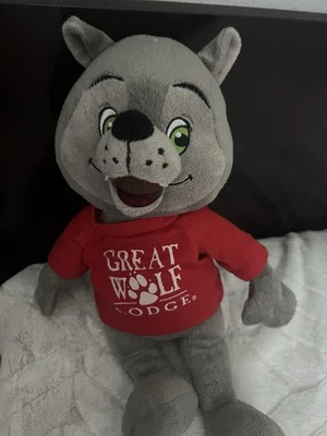 Great Wolf Lodge - Mascot “Wiley Wolf” 15-inch Plush Doll W/ Red Shirt FIETSA - Image 1 of 4