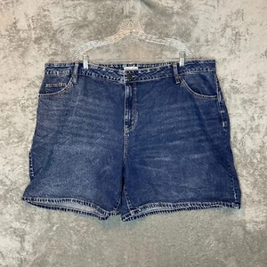 Ava Viv Women 90s Classic Dark Wash High Rise Midi Denim Jean Shorts 24 Plus - Picture 1 of 10