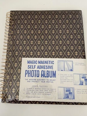 Álbum de fotos vintage autoadhesivo de mediados de siglo moderno marrón y dorado SELLADO LEER Foto 1 de 4