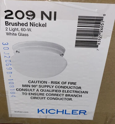 Kichler Ceiling Space 9” 2-Light Flush Mount W/ White Globe In Brushed Nickel - Image 1 of 3