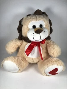 Kellytoy Plush Lion Red Heart Foot Bow 11” Stuffed Animal Toy Beige Brown White - Picture 1 of 10