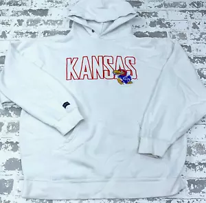 Vintage Kansas Jayhawks Hoodie Men Large White Sweatshirt Sweater Sewn Y2K Adult - Picture 1 of 12