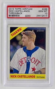 2015 Topps Heritage NICK CASTELLANOS PSA 10 Throwback Variation SSP #268 Pop 1 - Foto 1 di 2