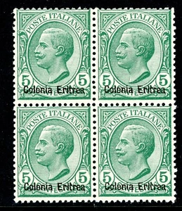 Italia 1908 Colonia ERITREA 5¢ Verde Blocco di 4 Scott #35 MNH T548 - Foto 1 di 6