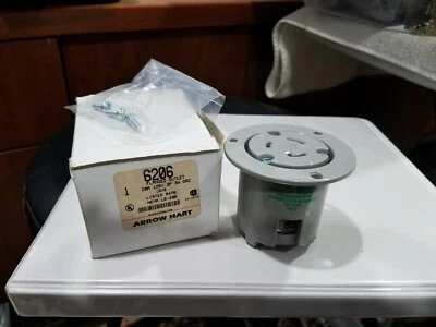 ARROW HART 6206  FLANGED OUTLET 20A, 125V 2P 3W  GRD Locking, NEMA L5-20R - Image 1 of 2