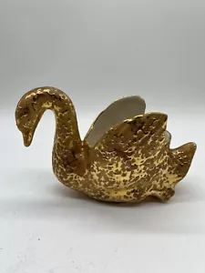 Weinender Goldschwan Übertopf Schmuckschale 22 KT Gold bemalt Old Hollywood Glamour - Bild 1 von 9