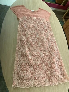 Abito donna Sundance corallo rosa palazzo ricamato manica corta XS midi - Foto 1 di 3